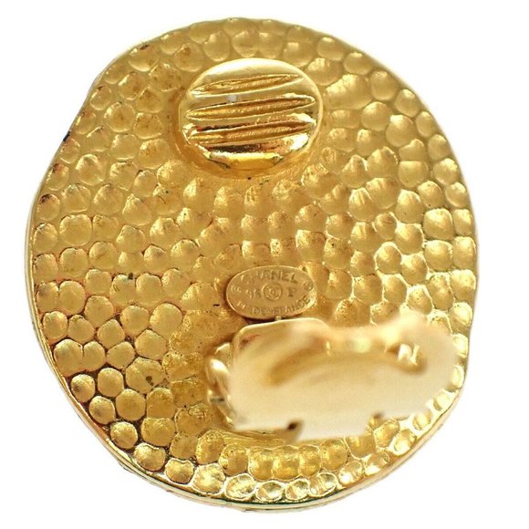 CHANEL CC Round Button Earrings Clip-On 96P Gripoix Clear GHW France - Picture 5 of 8